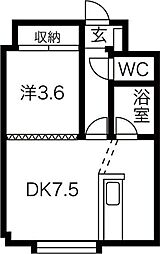 ハピネス21 1DKの間取図画像