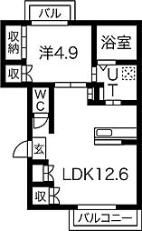 ルミナス明日風 1LDKの間取図画像