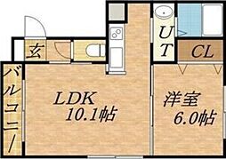 ヴィラ新さっぽろ 1LDKの間取図画像