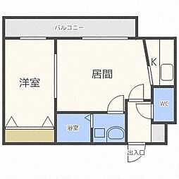 アムール中島公園 1LDKの間取図画像