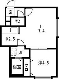 アウルの杜宮の沢 1LDKの間取図画像