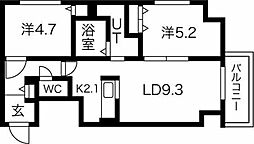 ブランシャールALAIN北18条 2LDKの間取図画像