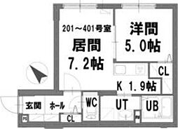 グランメールペガサス 1LDKの間取図画像