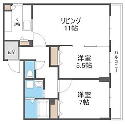 ラディア山鼻 2LDKの間取図画像