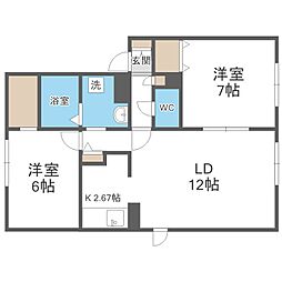 ソレイユB 2LDKの間取図画像