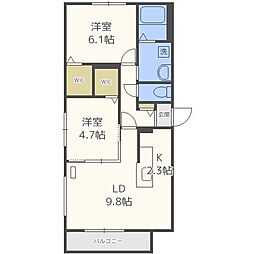 ブランシャール幌西 2LDKの間取図画像