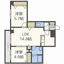 ルーデンスプレイス宮丘壱番館 2LDKの間取図画像