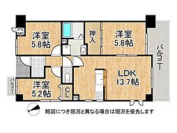 ライオンズマンション八尾 3LDKの間取図画像