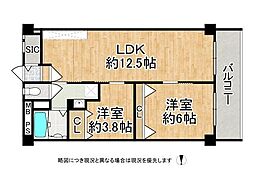 平野コーポ 2LDKの間取図画像