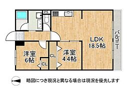 プレジデント東大阪1棟 2LDKの間取図画像