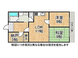 朝日プラザ小阪 2SLDKの間取図画像
