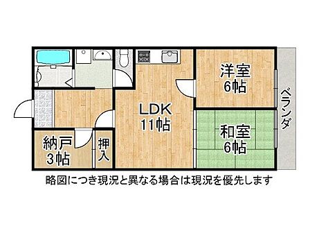 3帖の独立した納戸がある、収納力に優れた2SLDKの間取りです。