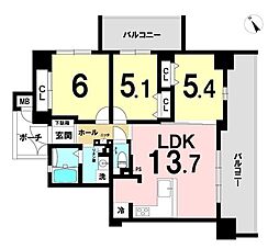 ベアーズコートライカムマークス 2F 3LDKの間取図画像