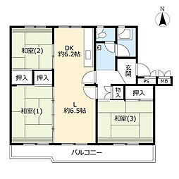 UR都市機構北広島若葉町団地1 3LDKの間取図画像