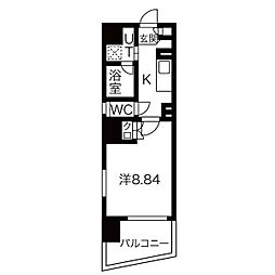 名古屋市営東山線 東山公園駅 徒歩4分の賃貸マンション 6階1Kの間取り