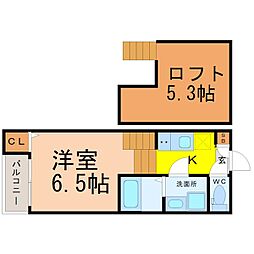 名古屋市営鶴舞線 塩釜口駅 徒歩5分の賃貸アパート 2階1SKの間取り