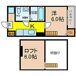 JR中央本線 新守山駅 徒歩5分の賃貸アパート 2階1SKの間取り