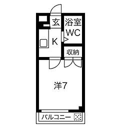 八事イースト ワンルームの間取図画像