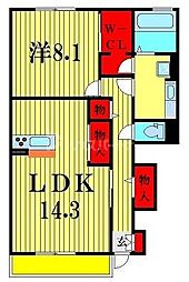 サニーウェルB 1LDKの間取図画像