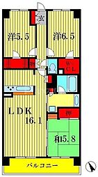 クレストフォルム柏サウスウイング 3LDKの間取図画像