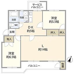 江戸川台グリーンハイツ4号棟 2LDKの間取図画像