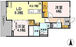 ラフォーレ弍番館 2LDKの間取図画像