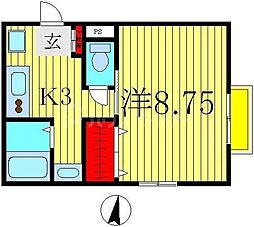 セナリオフォルム柏3 1Kの間取図画像