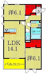 リシェス1 2LDKの間取図画像