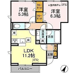グランディール 2LDKの間取図画像