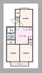 メゾン駒木A棟 3DKの間取図画像