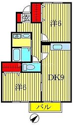 シャルマンおおたかの森 2DKの間取図画像
