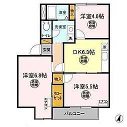 メルヴェイユ2 3DKの間取図画像