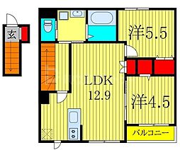 柏市西原1丁目アパート 2LDKの間取図画像