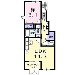 牡丹峰・東 1LDKの間取図画像