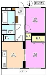 ルミエールドソレイユ 2DKの間取図画像