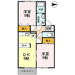 ヴィレッジ原 2DKの間取図画像