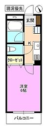 ニューウェル白板 1Kの間取図画像