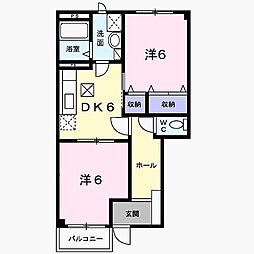 ドミール高出 2DKの間取図画像