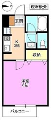 プルミエハイツB 1Kの間取図画像