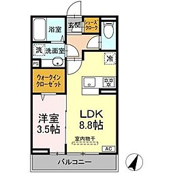 GRAND D-ROOM笹賀 1LDKの間取図画像
