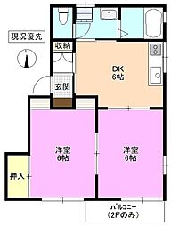 フレグランス三杉A 2DKの間取図画像