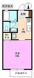 セジュールあづみ 1Kの間取図画像