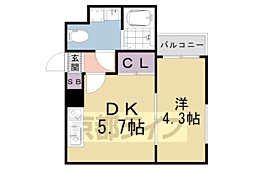 京都市山科区厨子奥矢倉町マンション 1DKの間取図画像