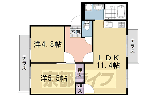 フレグランス鳴滝 102｜京都府京都市右京区鳴滝春木町(賃貸アパート2LDK・1階・50.00㎡)の写真 その2