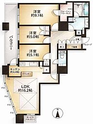 レジデンスタワー上本町 3LDKの間取図画像