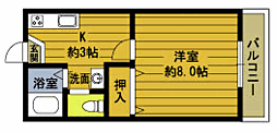 コスモハイツタカオB 1Kの間取図画像