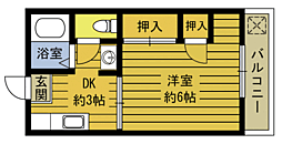 R6番館 1Kの間取図画像