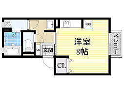 テラーウエスト新芦屋 ワンルームの間取図画像