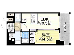 プレサンス新大阪ザ・シティ 1LDKの間取図画像