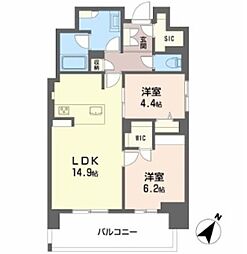 リビエナ グラン 新梅田 2LDKの間取図画像